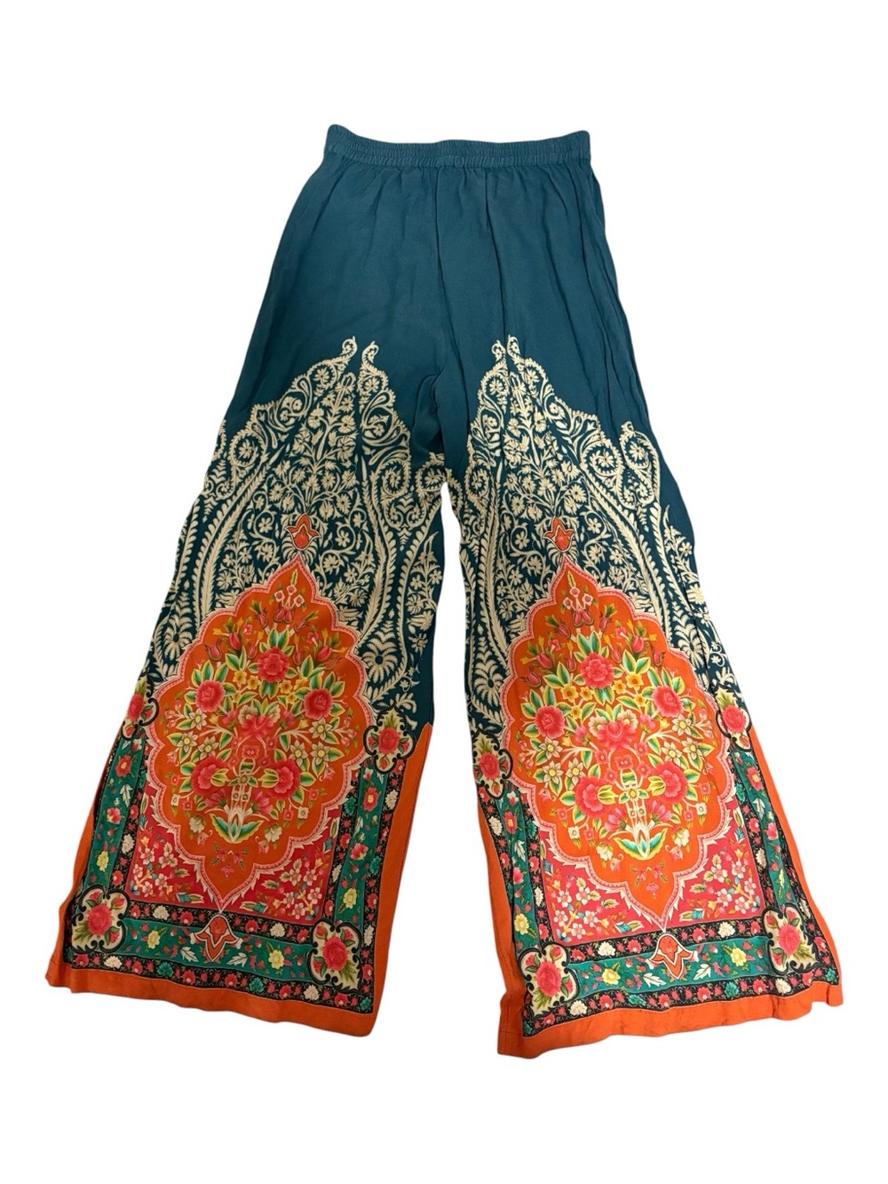 NATURAL LIFE Size Small Teal Wide-Leg Pants with Orange Floral Panels